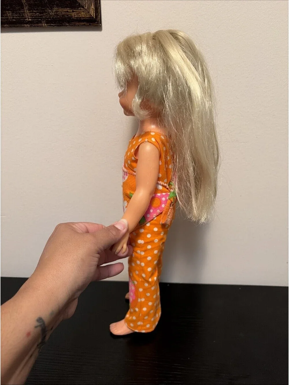 Vintage 1970’s Ideal Grow Hair Fashion Doll 15” Orange Romper Blonde